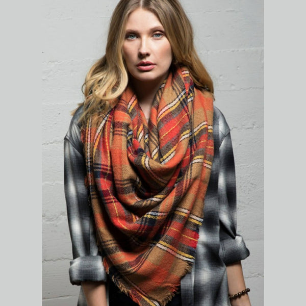 Soft Plaid Oversized Frayed Edge Blanket Scarf/Wrap/Shawl - Scarf Glam Girl Fashion 